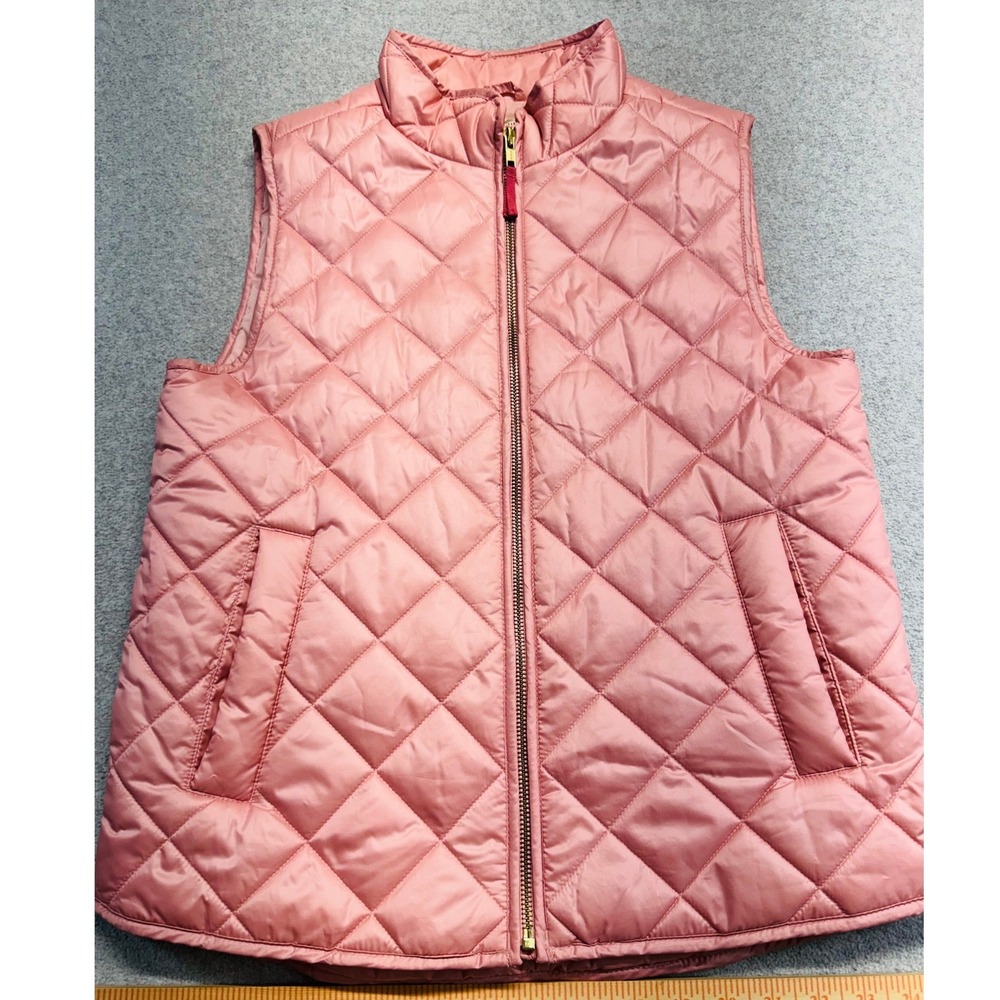 Crewcuts Quilted Puffer Vest Girls XL Pink Diamond Stitch Zip Up Preppy Outdooor